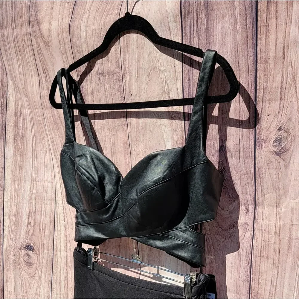 NWT La Femme Black Leather Crisscrossed 2 Piece Gown, Sz 10 - Picture 3 of 10